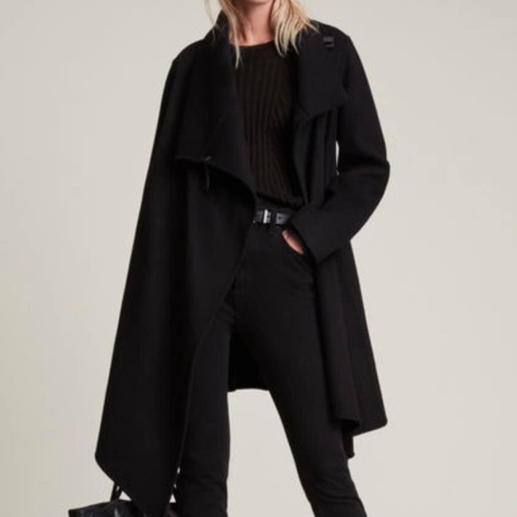 BLACK COAT. ALLSAINTS. Asymmetric shape. Coat & Jacket - Picture 2 of 8